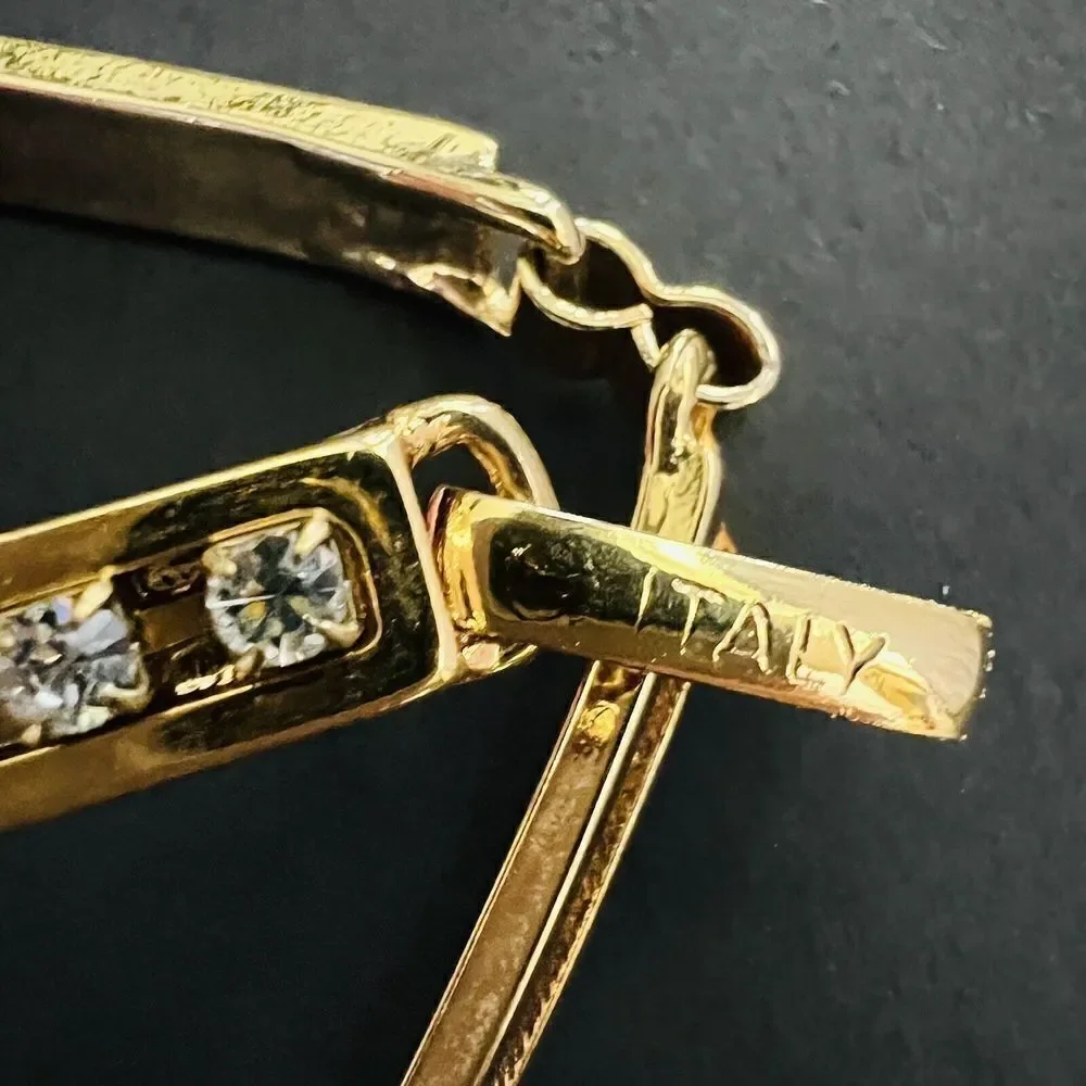 Vintage Italy Gold Plated Rhinestone Geometric Chain Belt Rectangle Links 4182